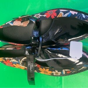 Patent Black Floral Trim Mary Jane Flats